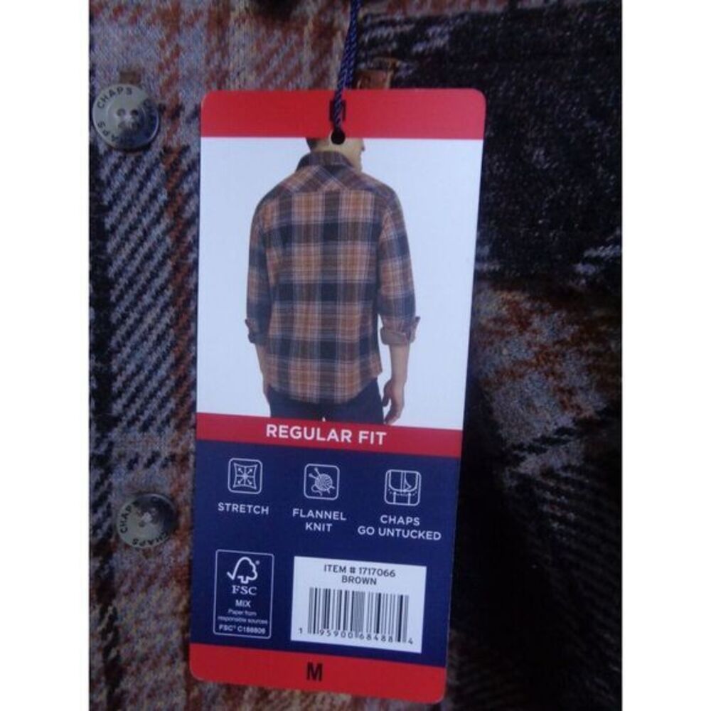 Chaps Men's Knit‎ Brown Plaid Flannel Shirt Long Sleeve Super Soft Size Medium - Picture 4 of 5